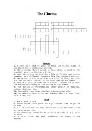 English Worksheet: Cinema Crossword