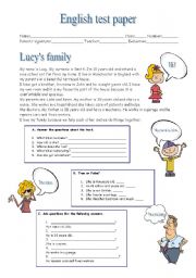 English Worksheet: Lucys family and simple present  tense(3.11.09)