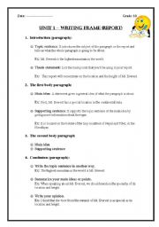 English worksheet: Writing frame - Report