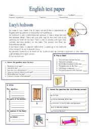 English Worksheet: Lucys bedroom and simple present  tense (3.11.09)