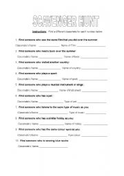 English Worksheet: Scavenger hunt