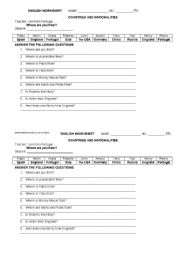 English worksheet: Countries and nationalities