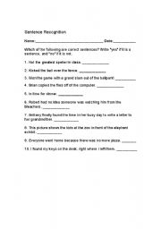 English Worksheet: Sentence Recognition