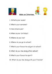 English Worksheet: Make an interview to a friend.