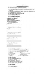 English worksheet: Grammar and Vocabulary Present Tense