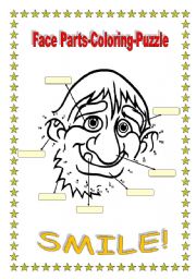 English worksheet: FACE PARTS-COLORING-PUZZLE