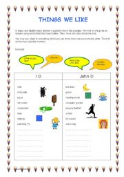 English worksheet: Things we like