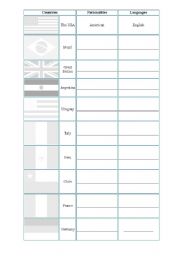 English Worksheet: countries - flags