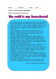 English Worksheet: The world is my hometown!