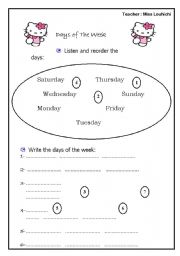 English Worksheet: Days of the week