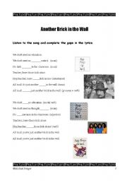 English Worksheet: Another Brick in the Wall