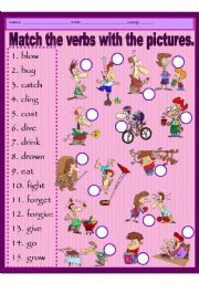 English Worksheet: irregular verbs matching ws with black and white included