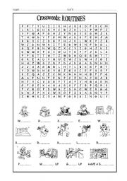 English Worksheet: Crosswords Routines