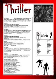 English Worksheet: Thriller song to complete. black and white