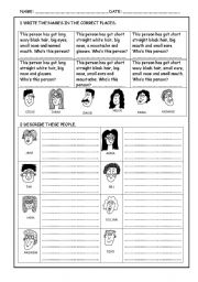 English Worksheet: Descrption of peoples faces