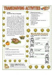 English Worksheet: NOVEMBER THEME:THANKSGIVING - ACTIVITIES WITH KEY - (2/3) - UPPER ELEMENTARY