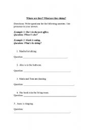 English Worksheet: where are they? what are they doing?