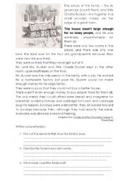 English Worksheet: Charlie and the Chocolate factory, the book, written comprehension