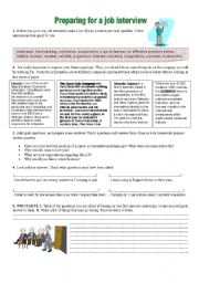 English Worksheet: Speaking: Preparing for a JOB interview (ADULTS + advanced pupils)