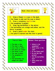 English worksheet: Read, draw and colour.