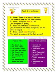 English Worksheet: Read, draw and colour.