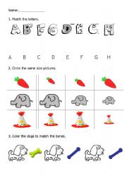 English worksheet: letters&size&color