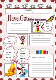 English Worksheet: Have Got and School Objects (I/She/We)