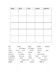 English worksheet: Parts of Speech BINGO