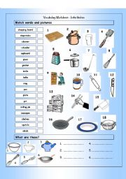 English Worksheet: Vocabulary Matching Worksheet - IN THE KITCHEN