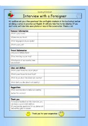 English Worksheet: Interview with a Foreigner