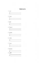 English Worksheet: Heteronyms