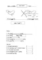 English Worksheet: animal can cant