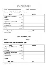 English Worksheet: rubric for oral presentation