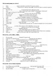 English Worksheet: countable, uncountable ( much, many, few, a few, a lot of, little, a little) 