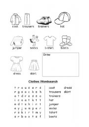 English Worksheet: Clothing wordsearch