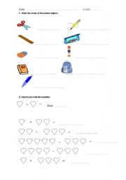 English Worksheet: School objects and numbers 1-5