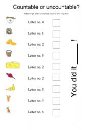 English Worksheet: Countable or uncountable
