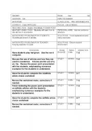 English Worksheet: Article lesson plan