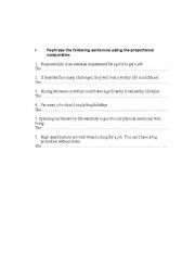 English worksheet: woksheet about proportional comparative.