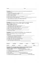 English worksheet: adverb worksheet