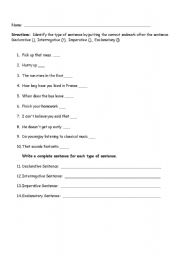 English Worksheet: Types of Sentences