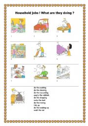 English Worksheet: Household jobs / What are they doing ?