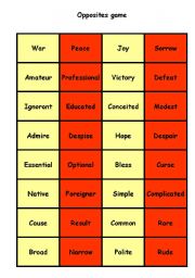 English Worksheet: Opposites/antonyms game