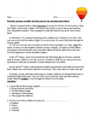 English Worksheet: ballon reading comprehension