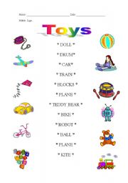 English Worksheet: toys matching