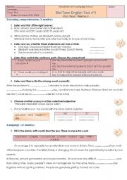 English Worksheet: test  9th grade