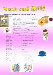 English Worksheet: much and many