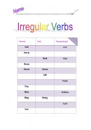 English worksheet: irregular verb