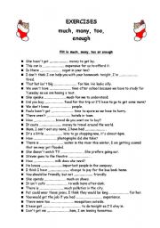 English Worksheet: Too, enough, much, many