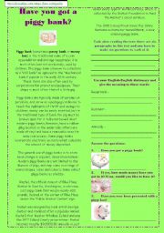 English Worksheet: PIGGY BANK